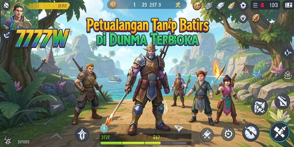 Screenshot gameplay <strong>7777W</strong> yang menunjukkan dunia terbuka yang luas dan dinamis.