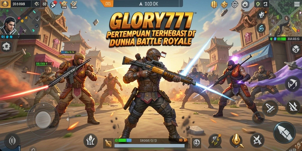 Tampilan aksi seru gameplay GLORY777 saat pertempuran Battle Royale.