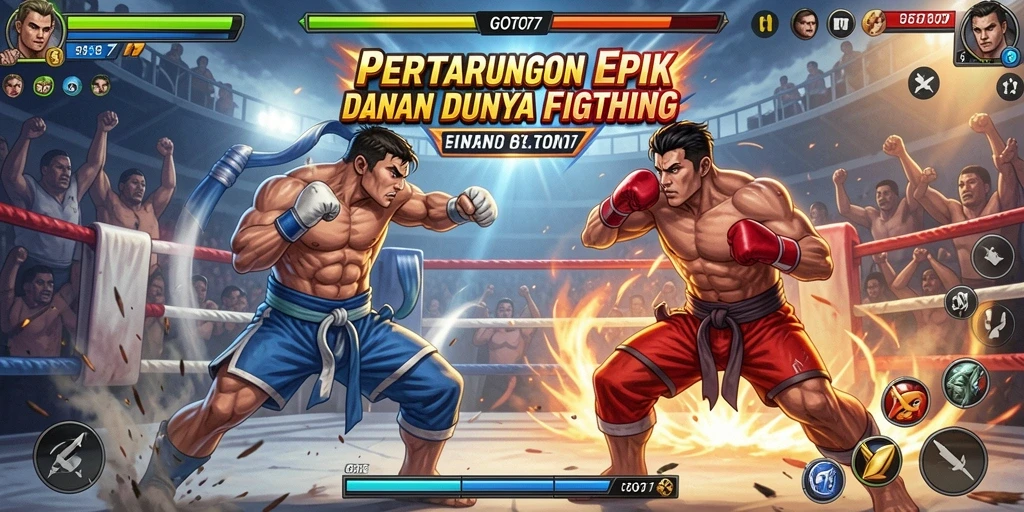 Screenshot menunjukkan karakter bertarung dengan efek visual epik di GOTO77.