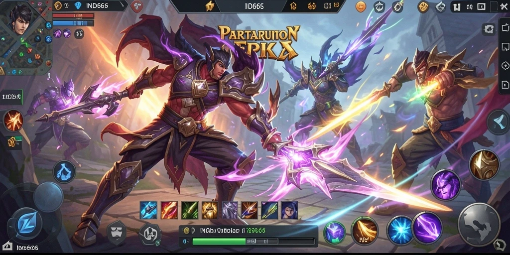 Screenshot gameplay seru dari IND666, menunjukkan aksi MOBA yang intens.