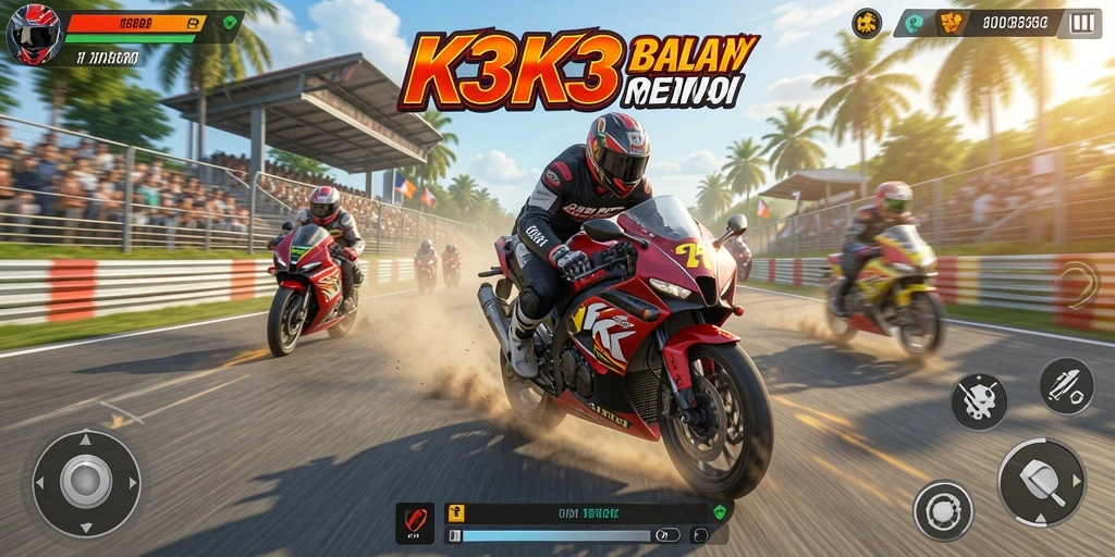 Gameplay K3K3 yang menegangkan dalam balapan motor.