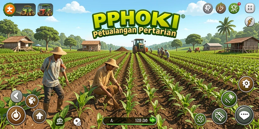 Tampilan screenshot PPHOKI menampilkan pemain saat bercocok tanam di ladang.